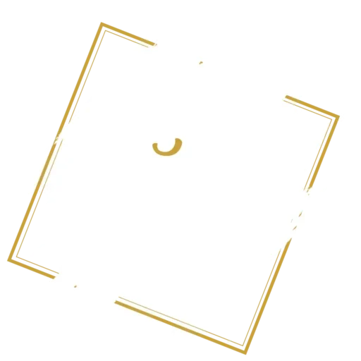 Logo hibou blanc dans un cadre doré