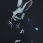 Portrait aux crayons pastels secs du lapin blanc d'Alice aux pays des merveilles
