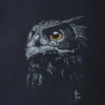 Portrait aux crayons pastels sec d'un hibou grand duc