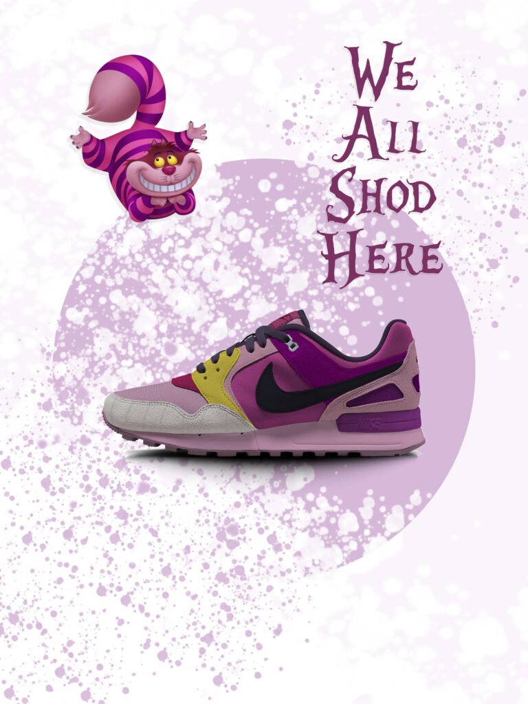 Affiche vente basket rose avec le chat d'Alice